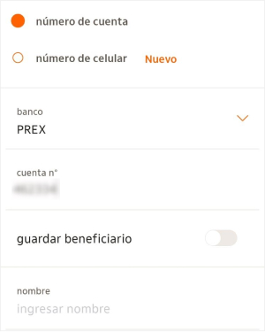 Ingresá el número de cuenta y el nombre del beneficiario en Itaú.